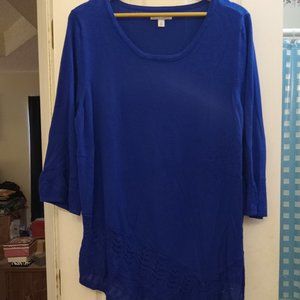 Kim Rogers Royal Blue 3/4 Length Sleeve Pull Over Blouse in Size 2X